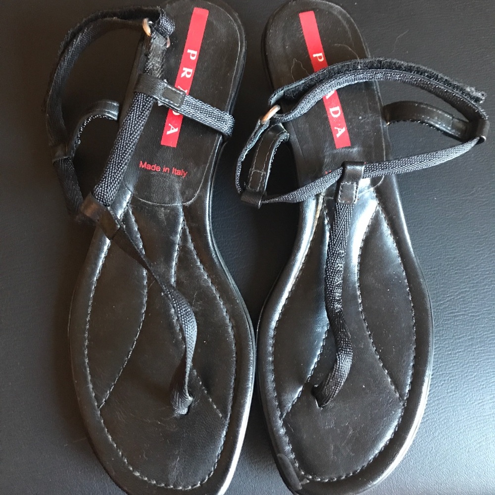 Prada Black Sandal Size 38 1/2, with Kitten Heel